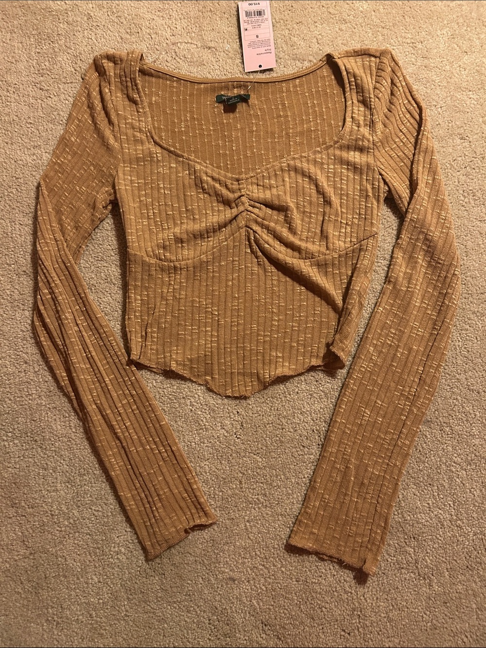 wild fable Ribbed Scrunchy-Front Long Sleeve Top - Mustard